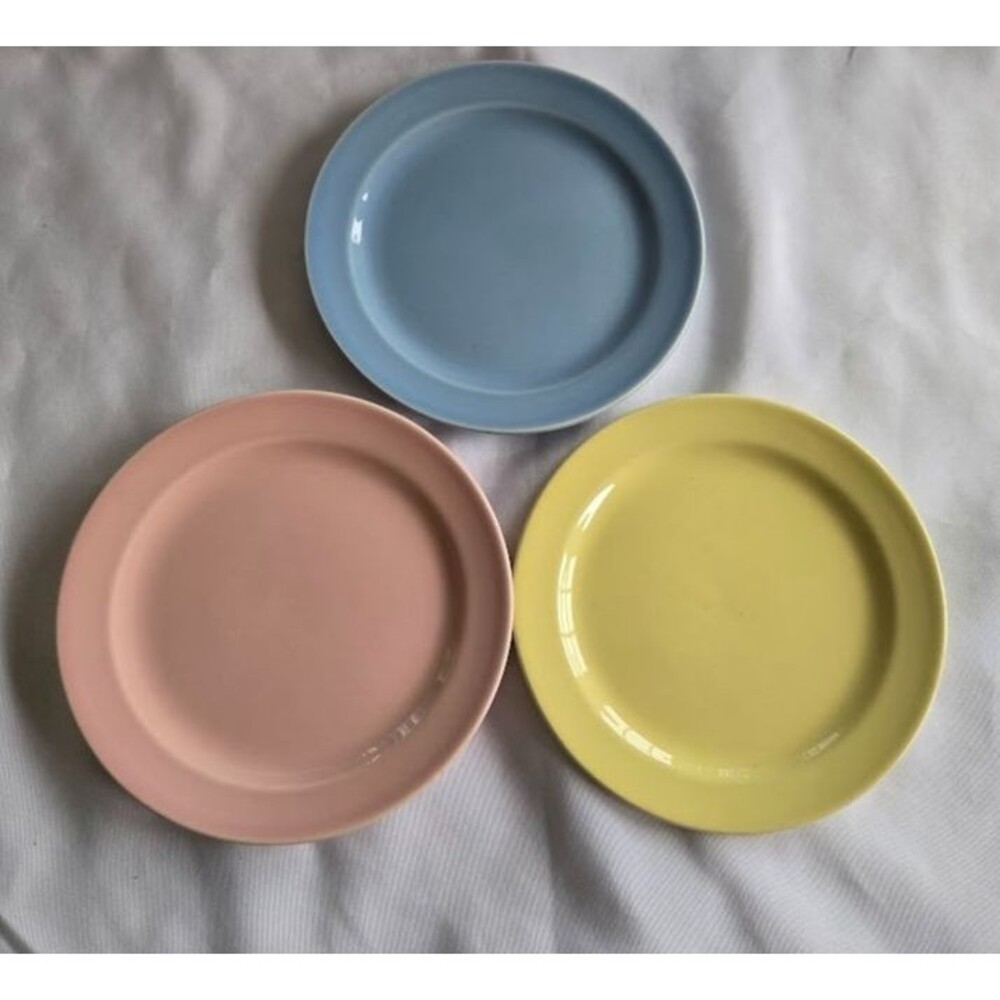 Taylor, Smith & Taylor Luray Pastels Bread Plates - Pink Blue Yellow Set of 3
